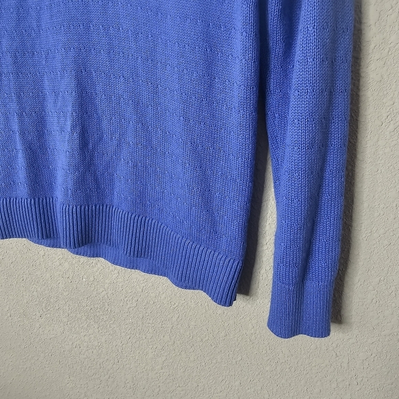 T by Talbots Petite Womens PP Blue Sweater White V Neck Tennis Preppy Resort - Picture 3 of 10